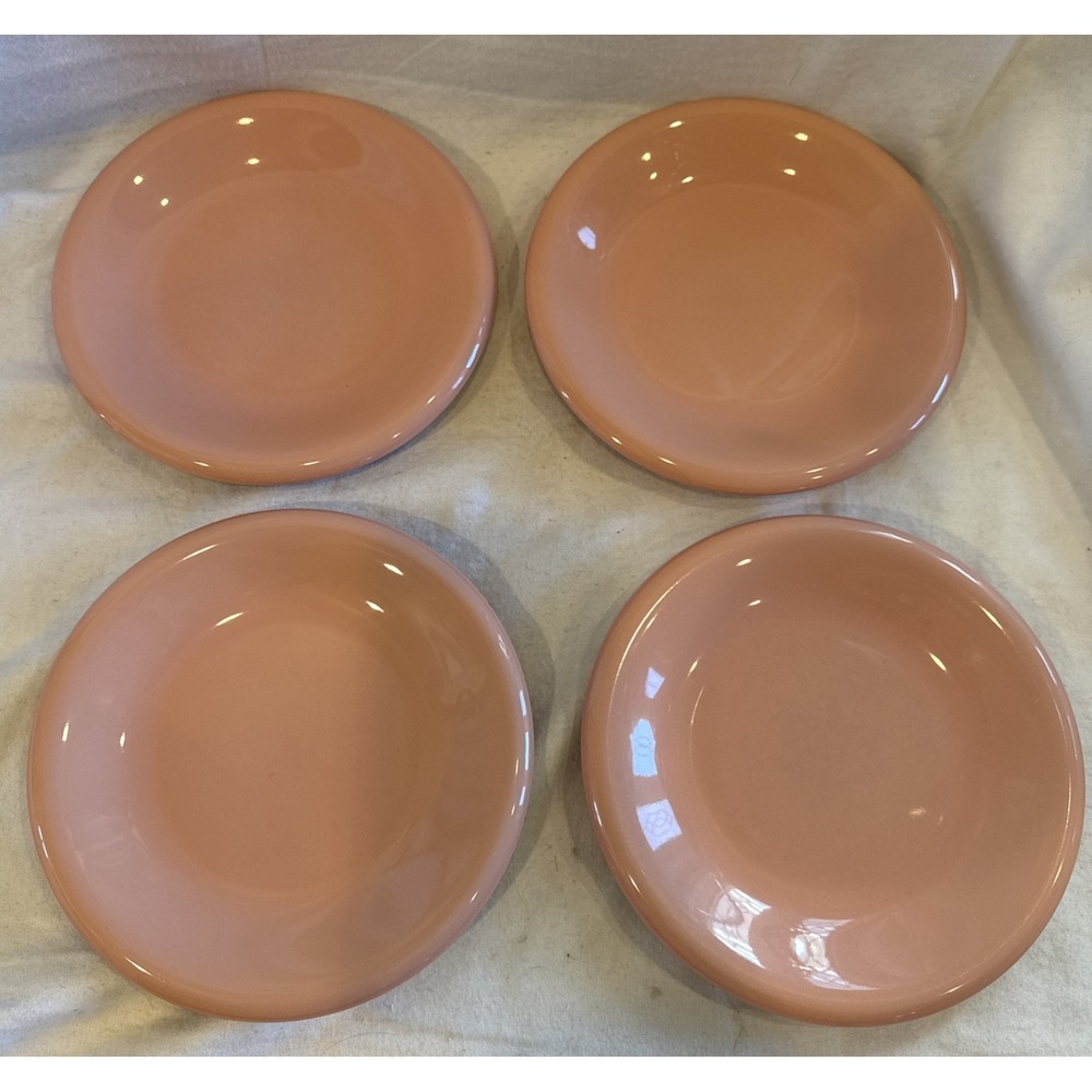 Mervyn's Japan Salad Plates Salmon Pink Stoneware 7.5 Inch Vintage Set Of 4